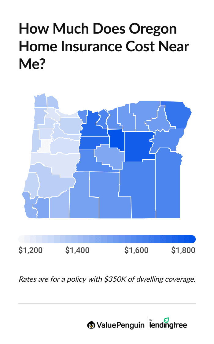 Average cost of home insurance in Oregon by county
